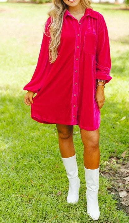 Damen Velour Kleid Weich Elegance