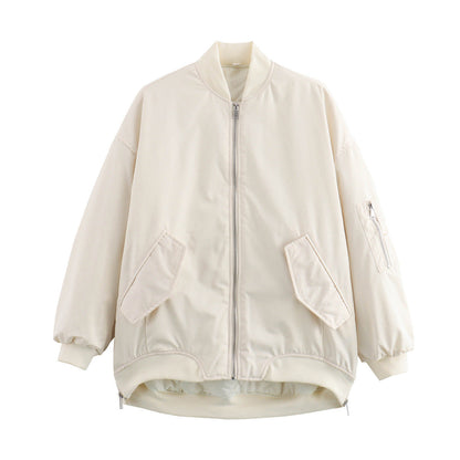 Damen Bomberjacke Sportlich Casual mit Taschen