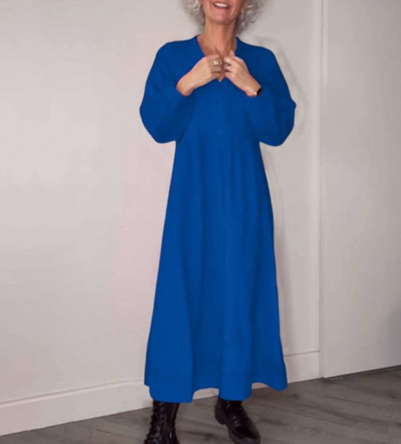 Damen Maxikleid Elegant V-Ausschnitt Langärmlig
