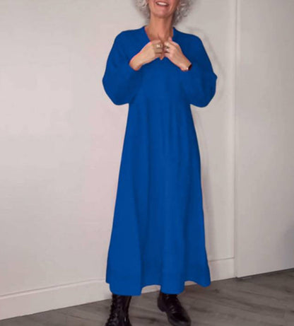 Damen Maxikleid Elegant V-Ausschnitt Langärmlig