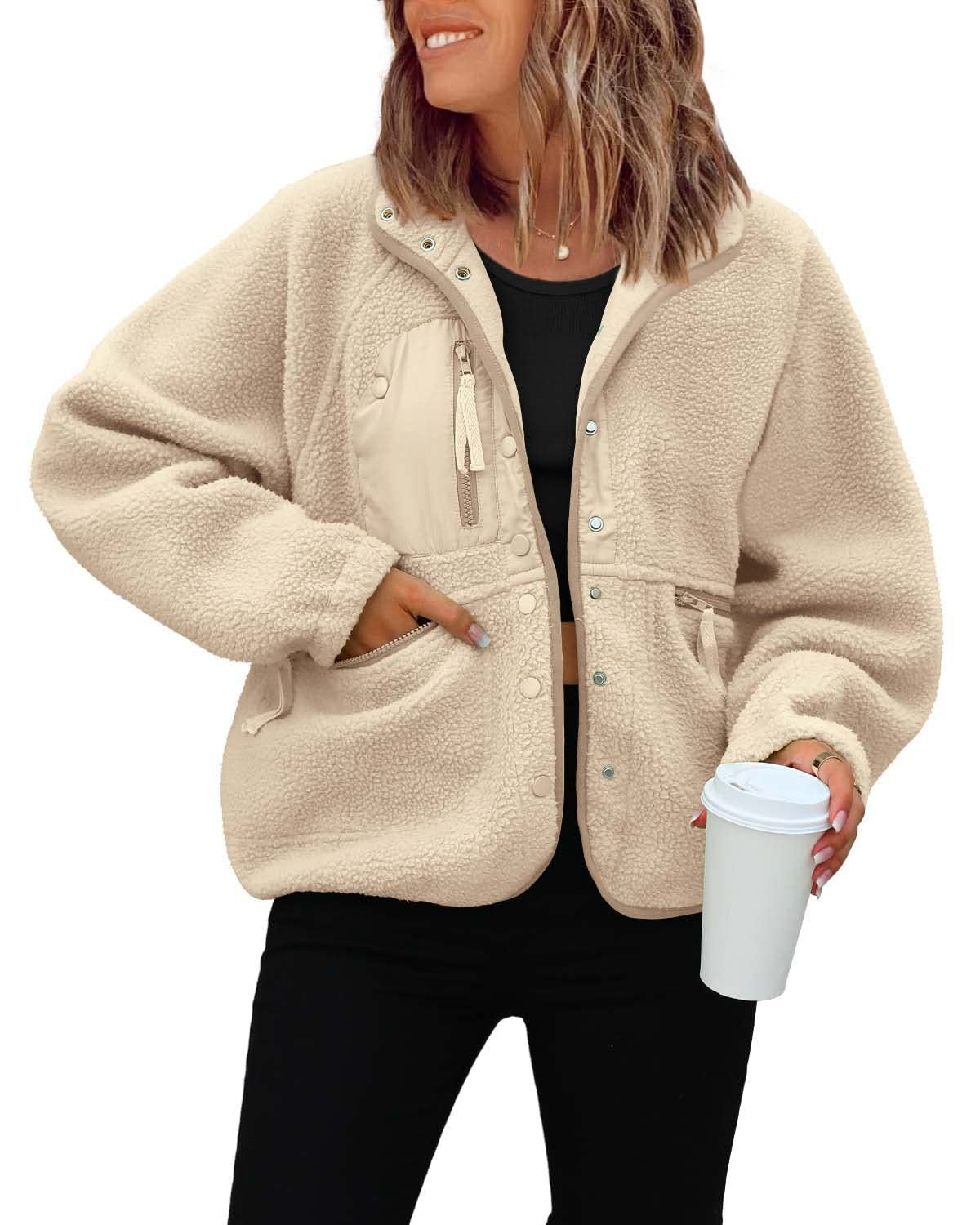 Damen Fleecejacke Weich und Warm mit Taschen
