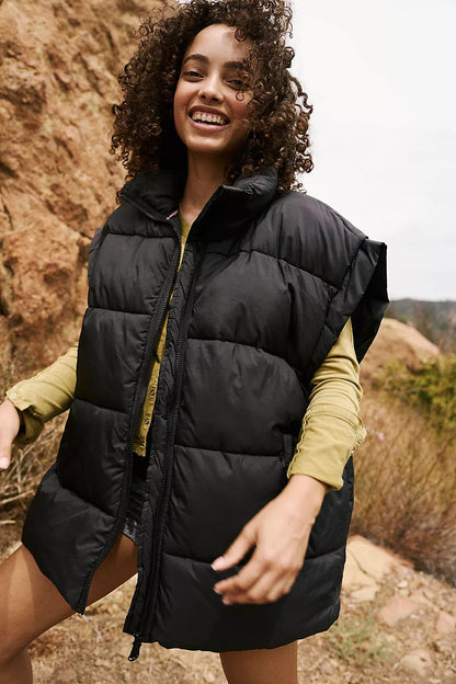 Damen Steppweste Wollige Winterjacke Mit Kragen Und Taschen