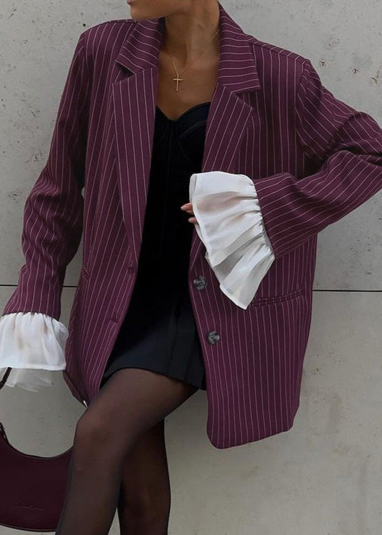 Modischer Nadelstreifen Blazer mit Übergroßen Ärmeln