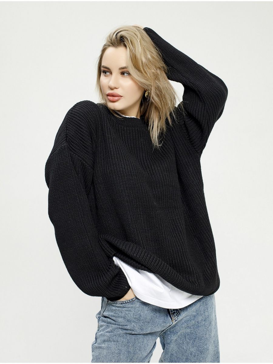 Damen Pullover Grobgestrickt Bequem Rundhals