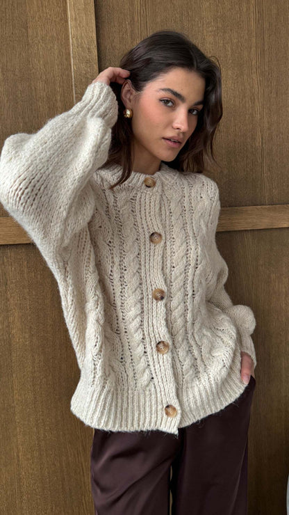 Damen Strickjacke Grobstrick Elegante Knöpfe