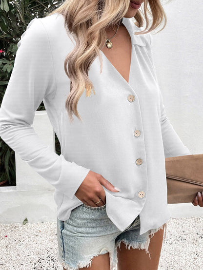 Damen Bluse Chic Knopfleiste Elegantes Oberteil