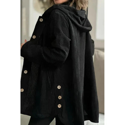 Cordjacke Damen Kapuze Knöpfe Midlength