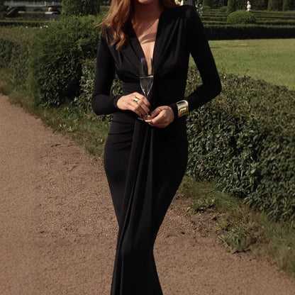 Damen Elegant Maxi Kleid mit Raffiniertem Detail und Figurformendem Schnitt