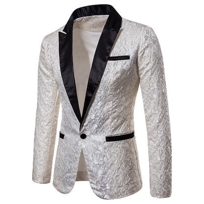 Herren Samt Blazer Elegant Muster Schwarz