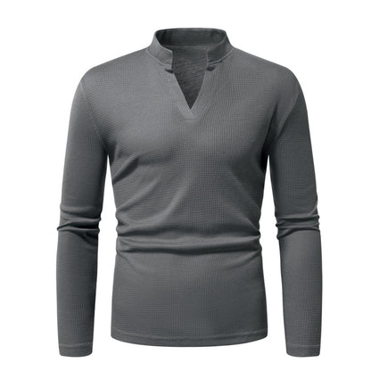 Herren Langarmshirt Modern Stehkragen Strukturiert