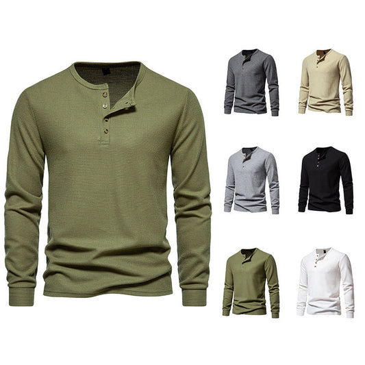 Herren Langarmshirt Strukturiert Knopfleiste Modern Style - IdealeKleiden