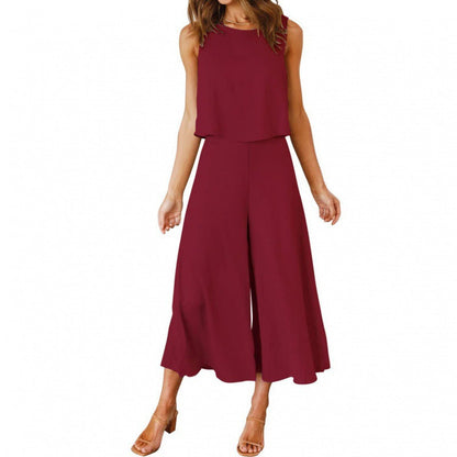 Damen Jumpsuit Elegant Fließend Weite Bein
