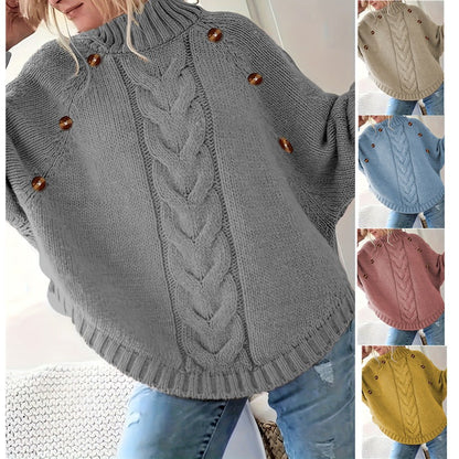 Damen Pullover Grobstrick Hochkragen Elegant - IdealeKleiden