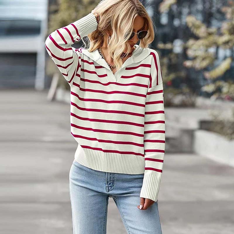 Damen Strickpullover Winter Gestreift