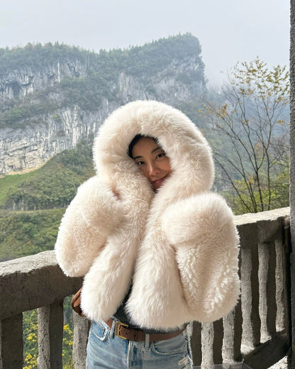 Damen Kunstfelljacke Luxus Kapuze Winterjacke