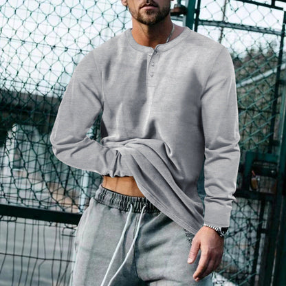 Herren Langarm-Shirt Elegant Knopfleiste