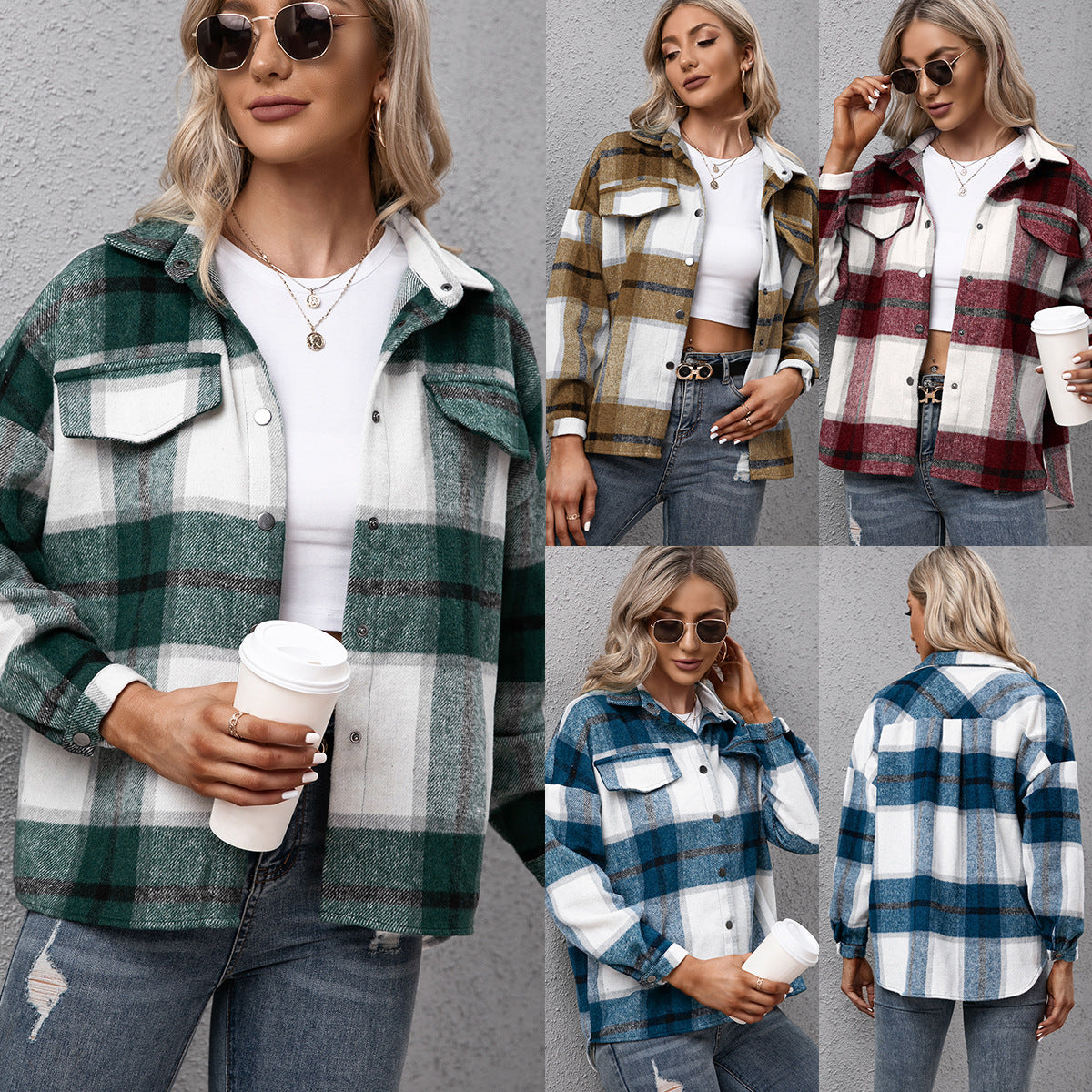 Damen Karo Overshirt Lässig Modern - IdealeKleiden