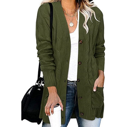 Damen Strickjacke Zopfmuster Mit Taschen