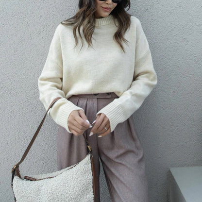 Damen Oversized Pullover Hochgeschlossen Elegant