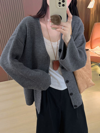 Damen Oversized Cardigan Grobgestrickt Schulterfrei