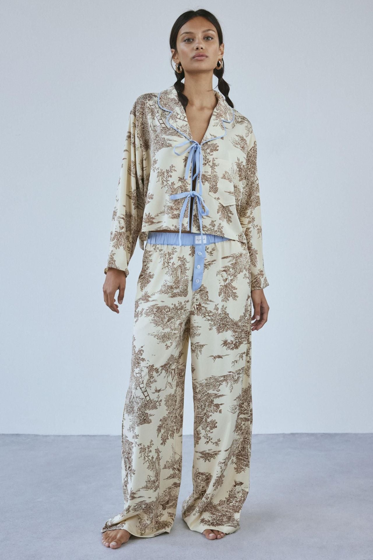 Damen Schlafanzug Set Seidenweich Luxus Print