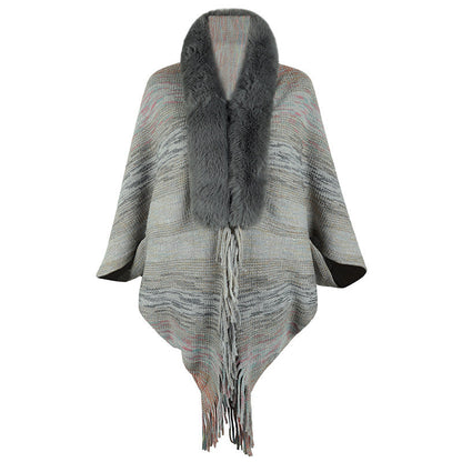 Damen Poncho Elegant Kunstfell Kragen Frauen Mantel