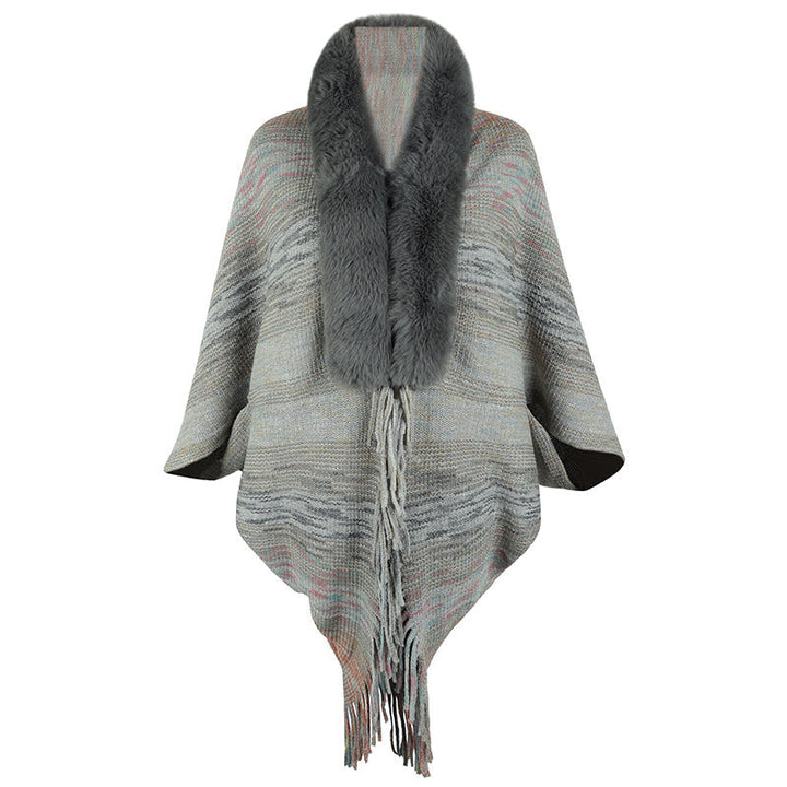 Damen Poncho Elegant Kunstfell Kragen Frauen Mantel