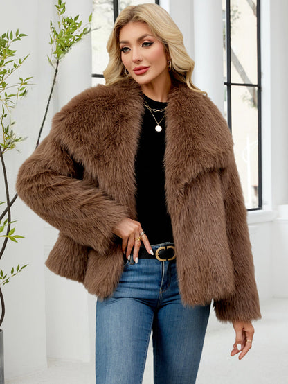 Damen Oversized Kunstpelz Jacke Weich Voluminös