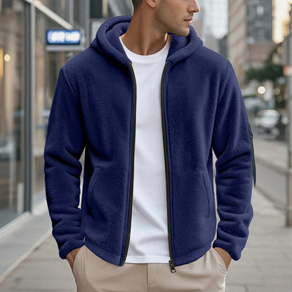 Herren Fleecejacke Kapuze Reißverschlusstaschen Outdoor