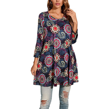 Damen Tunika Mandala Druck Sommerkleid Elegant