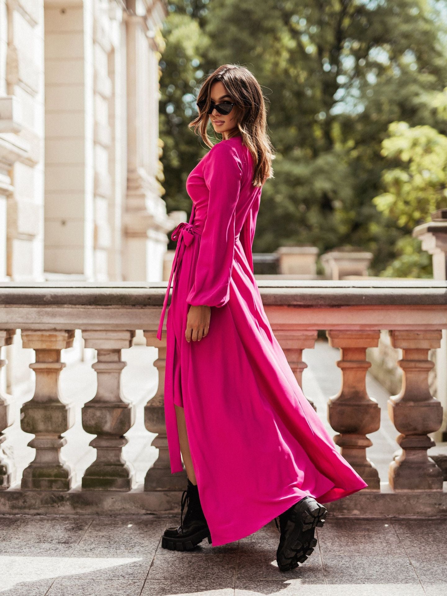 Damen Maxikleid Elegant Rüschenkleid Langärmlig