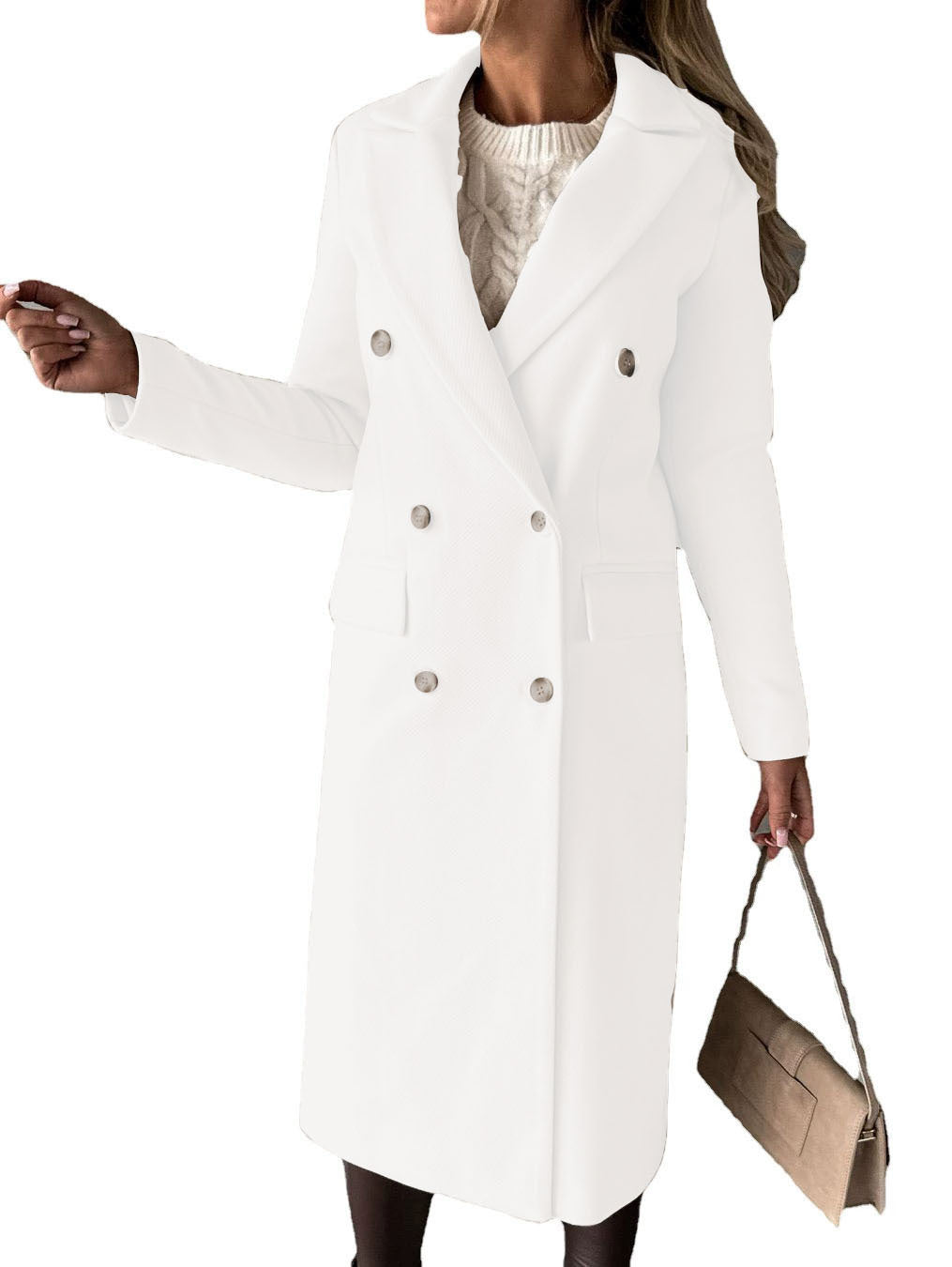 Damen Trenchcoat Klassisch Elegant Mit Taschen