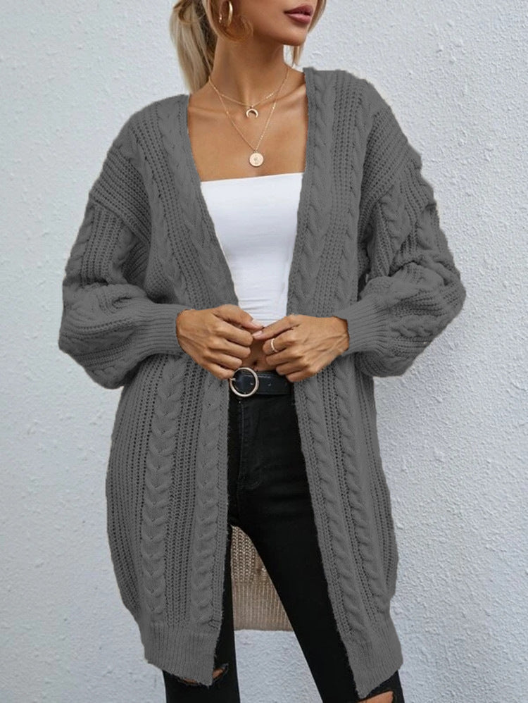 Damen Cardigan Grobstrick Oversize Lässig Zopfmuster