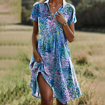Damen Sommerkleid Blumenmuster Locker Geschnitten