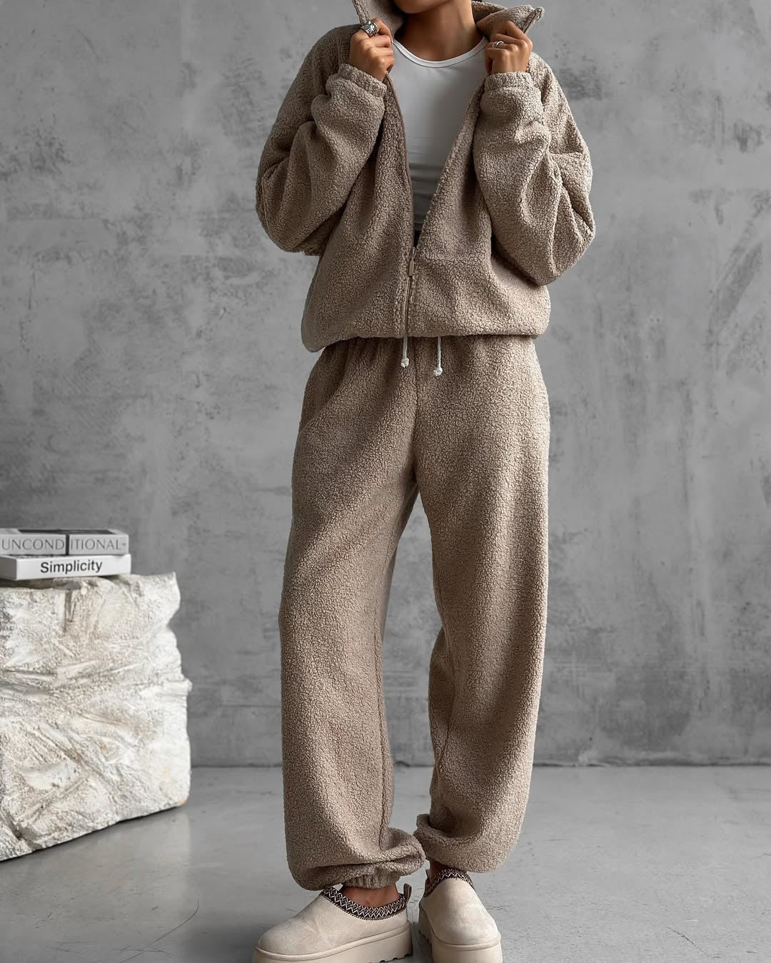 Damen Jogginganzug Set Kapuze Elastisch Gemütlich