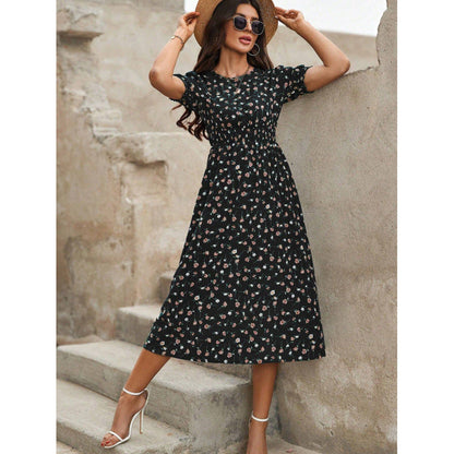 Sommer-Kleid Blumenmuster Römer-Taille Damenkleid
