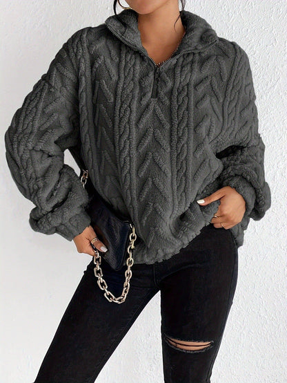 Damen Pullover Weich Fleece Hochkragen Modern