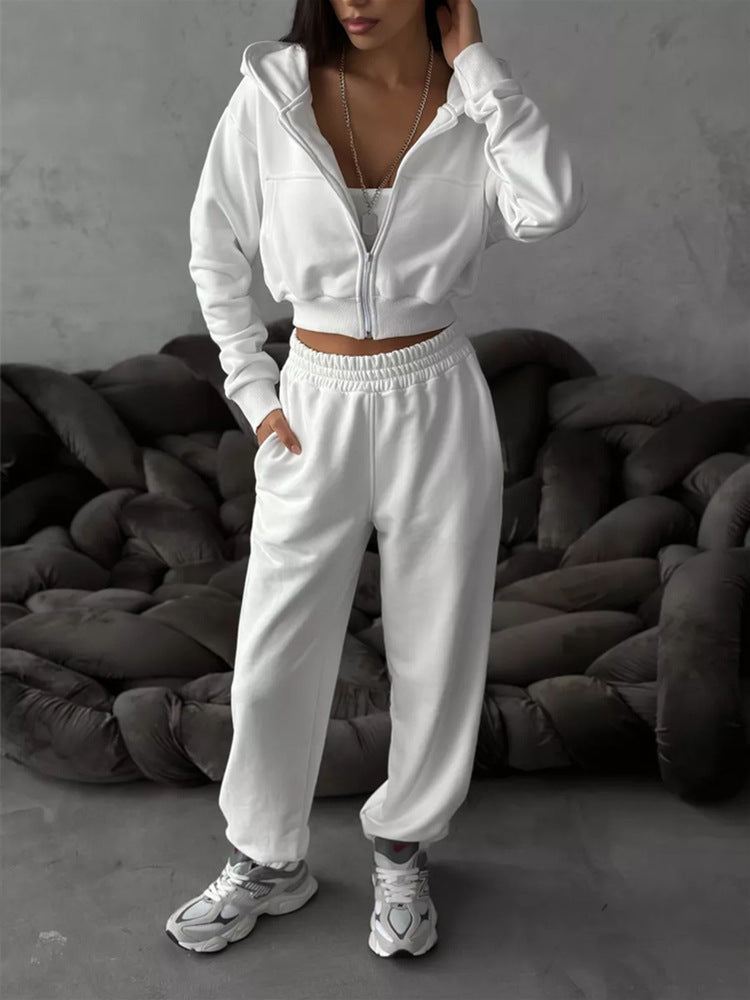 Damen Sport Outfit: Cropped Jacke und Jogginghose Set