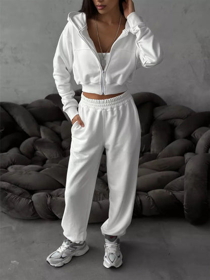 Damen Sport Outfit: Cropped Jacke und Jogginghose Set
