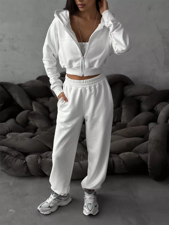 Damen Sport Outfit: Cropped Jacke und Jogginghose Set