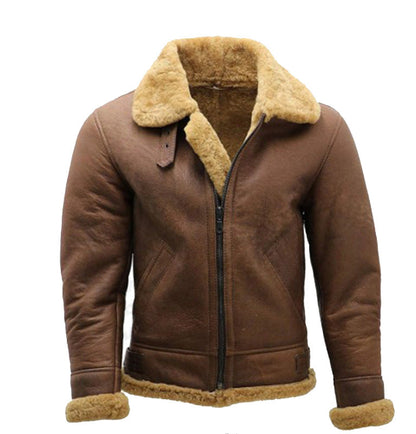 Herren Lederjacke Warm Veredelt Mit Kunstfellfutter
