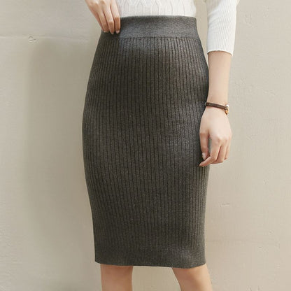 Damen Strickrock Hüftlang mit Hoher Taille - IdealeKleiden