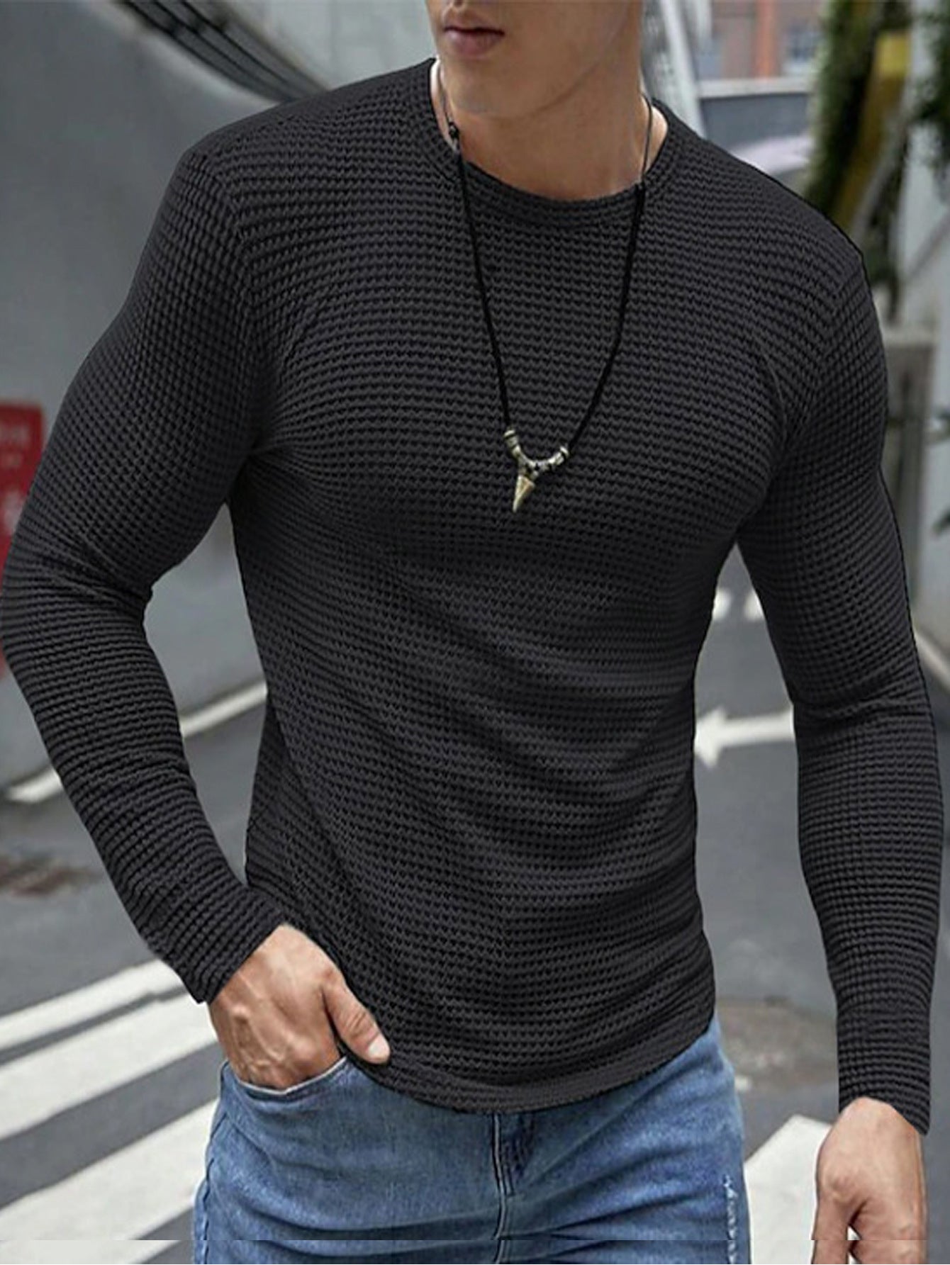 Herren Langarmshirt Strukturiert Modern Style