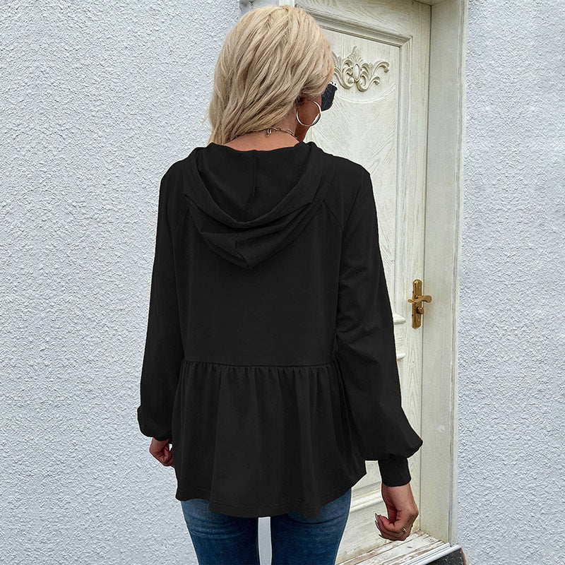 Stylische Kapuzenpullover Frauen Rüschen Detail - IdealeKleiden