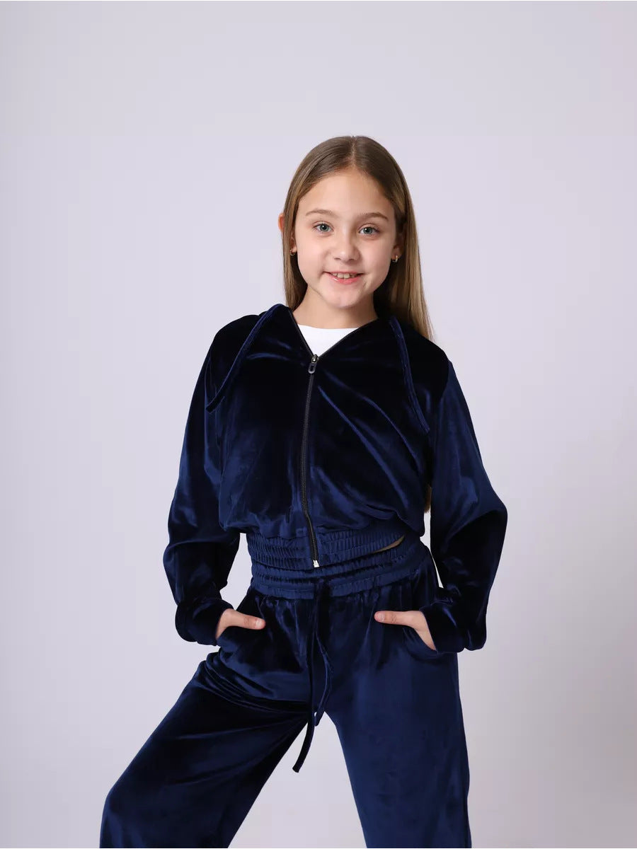 Damen Sportset Velours Kapuze Elastisch