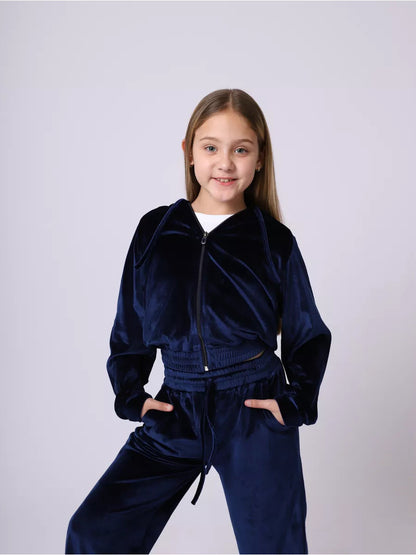 Damen Sportset Velours Kapuze Elastisch