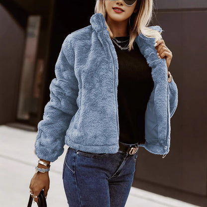 Weiche Teddyjacke Damen Bomber Soft Reißverschluss