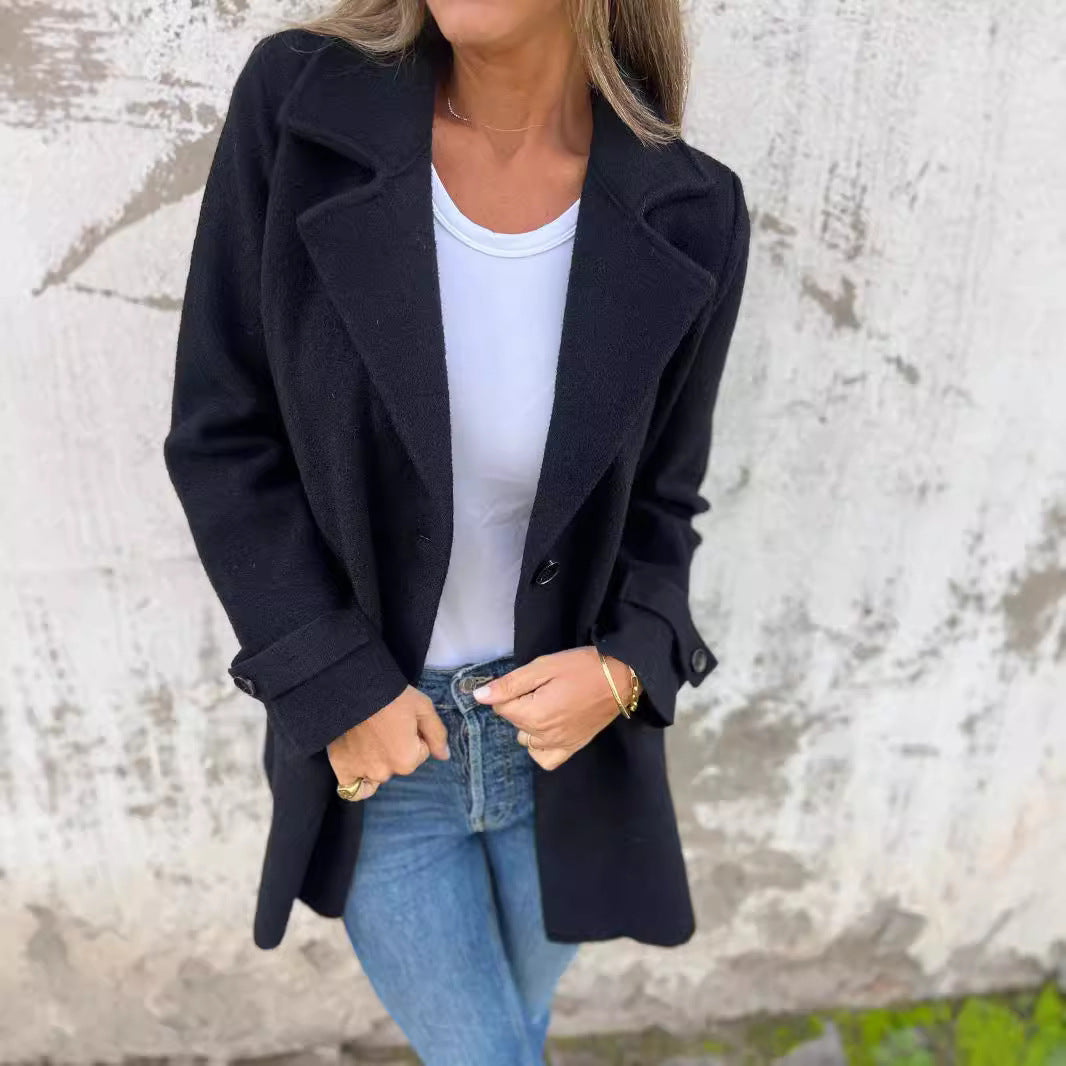 Damen Blazer Klassisch Wolle Reverskragen - IdealeKleiden