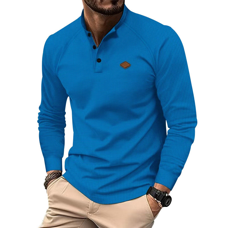 Herren Langarm-Shirt Strukturiert Modern Knöpfe
