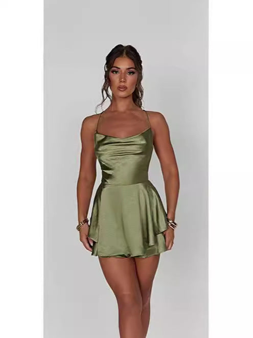Damen Minikleid Satin Elegant Kurz